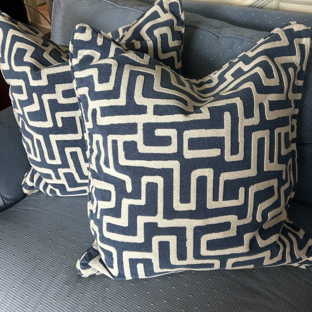 Thibaut-pair of pillow coverlets in Terrace Lane navy and cream fabric